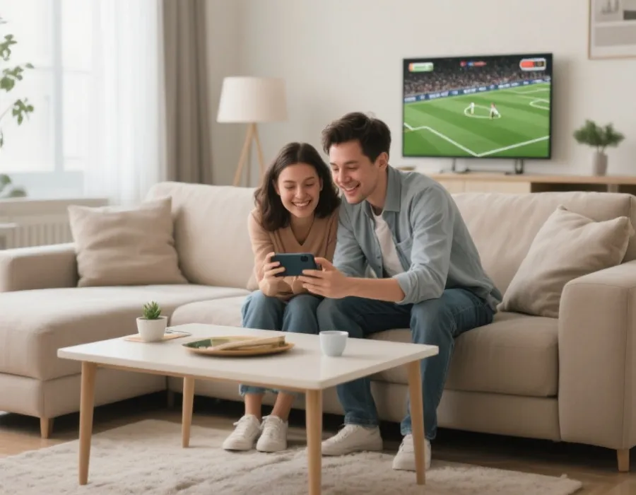 手机端观看足球赛事场景图