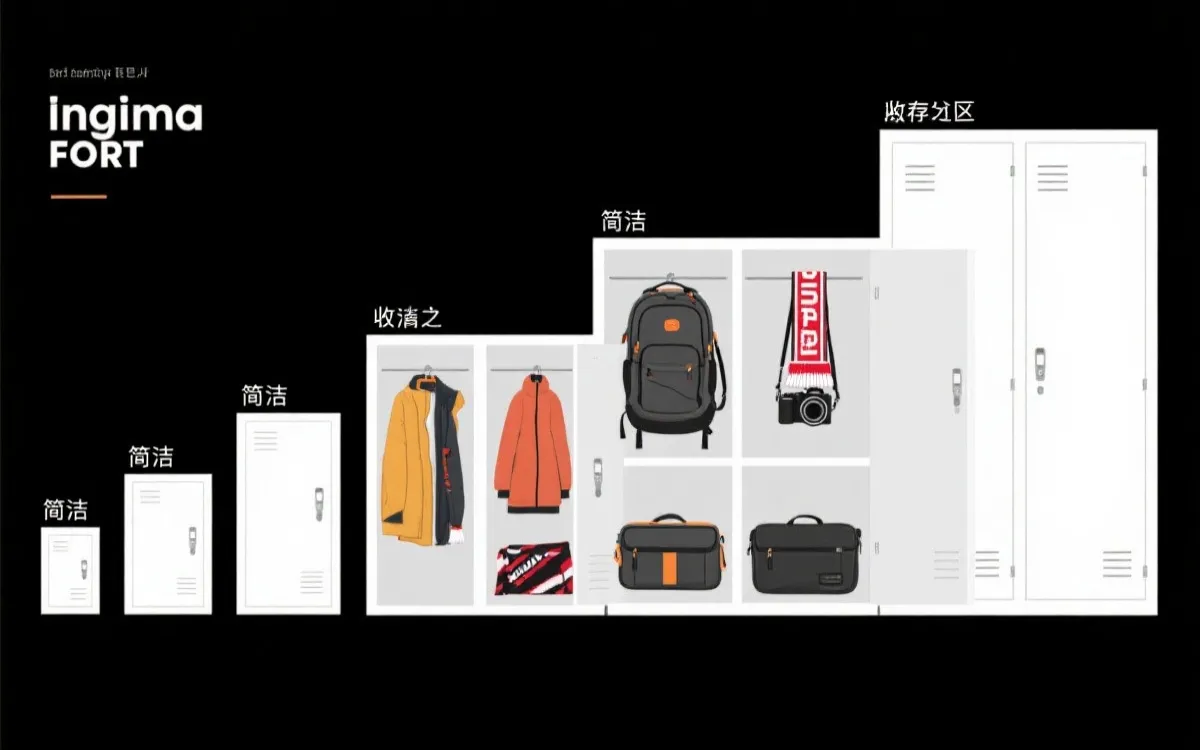 不同尺寸寄存柜与行李收纳分区示意图